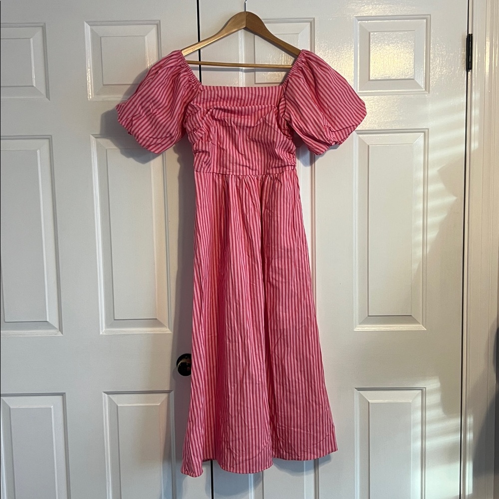 Petal & Pup Clo Puff Sleeve Midi Dress Pink Striped - Picture 8 of 8